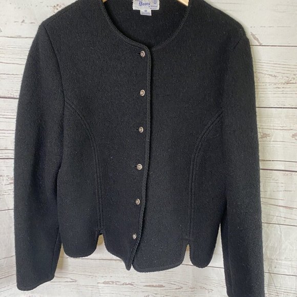 Vintage Dean Of Scotland Boiled Wool Cardigan Medium Chunky Black M Gorgeous - Picture 3 of 4